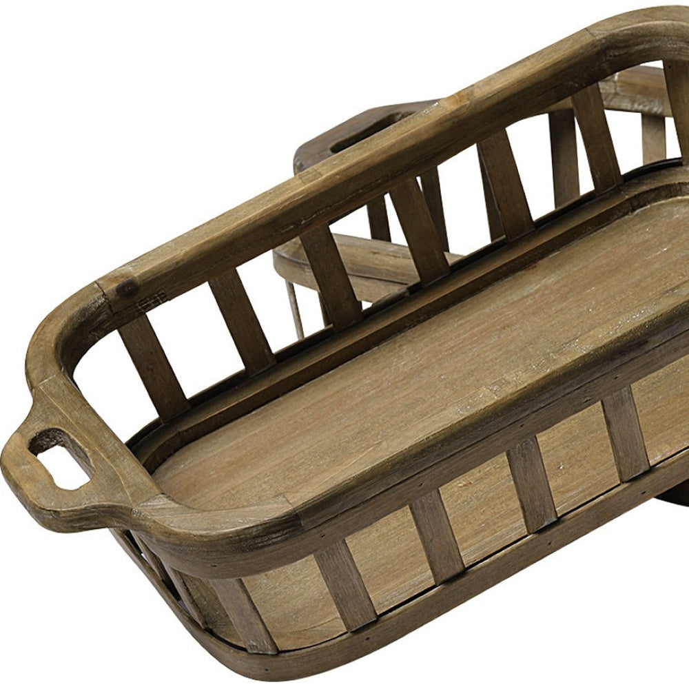 HomeRoots Set of Two Rustic Brown Wood Trays with Handles - Perfect for Serving, Organizing & Home Décor 376048