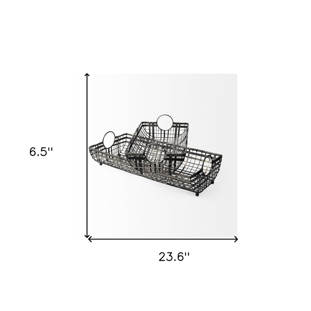 HomeRoots Set of Two Gray Metal Serving Trays with Handles - Versatile Indoor/Outdoor Decor for Any Occasion 376049