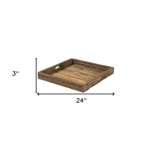 Homeroots 24" Brown Square Reclaimed Wood Tray With Handles   376050