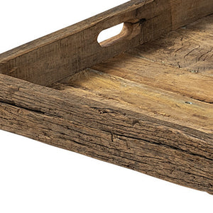Homeroots 24" Brown Square Reclaimed Wood Tray With Handles   376050