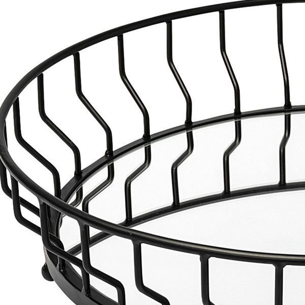 Homeroots 20" Black Round Metal Indoor Outdoor Serving Tray With Handles   376051