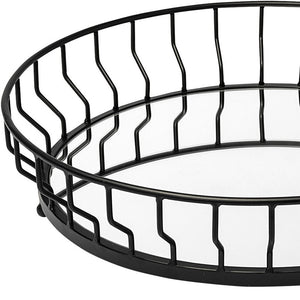 Homeroots 20" Black Round Metal Indoor Outdoor Serving Tray With Handles   376051