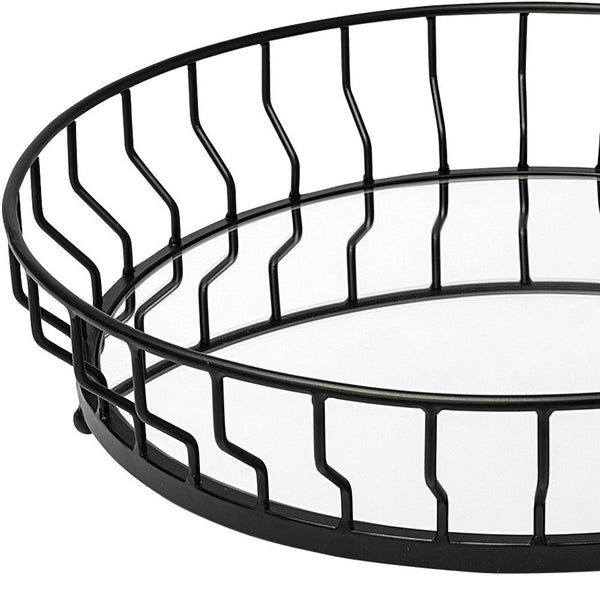 Homeroots 20" Black Round Metal Indoor Outdoor Serving Tray With Handles   376051