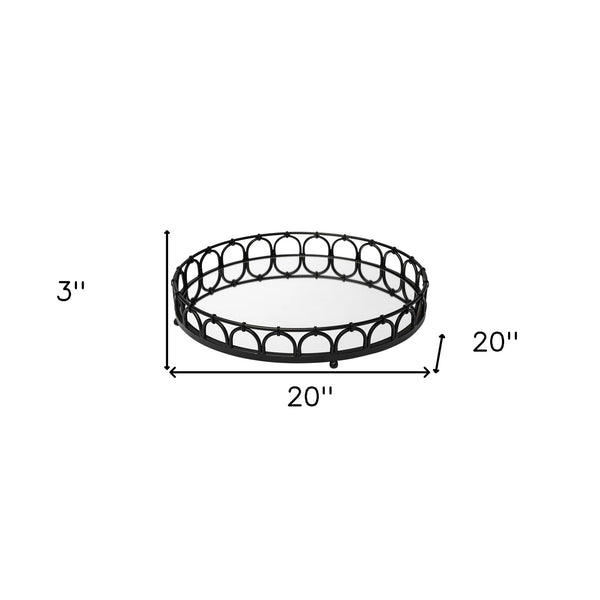 Homeroots 20" Black Round Metal Indoor Outdoor Serving Tray With Handles   376052