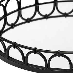 Homeroots 20" Black Round Metal Indoor Outdoor Serving Tray With Handles   376052