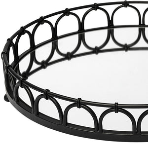 Homeroots 20" Black Round Metal Indoor Outdoor Serving Tray With Handles   376052