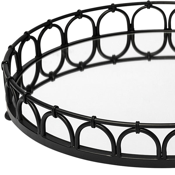 Homeroots 20" Black Round Metal Indoor Outdoor Serving Tray With Handles   376052