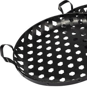 Homeroots Set Of Two Black Round Metal Indoor Outdoor Tray With Handles   376053