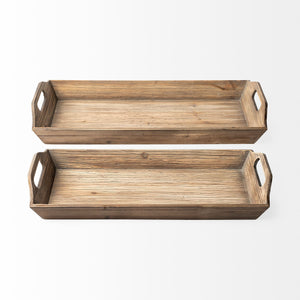 Homeroots Set Of 2 Natural Brown Wood With Grains And Knots Highlight Trays   376054