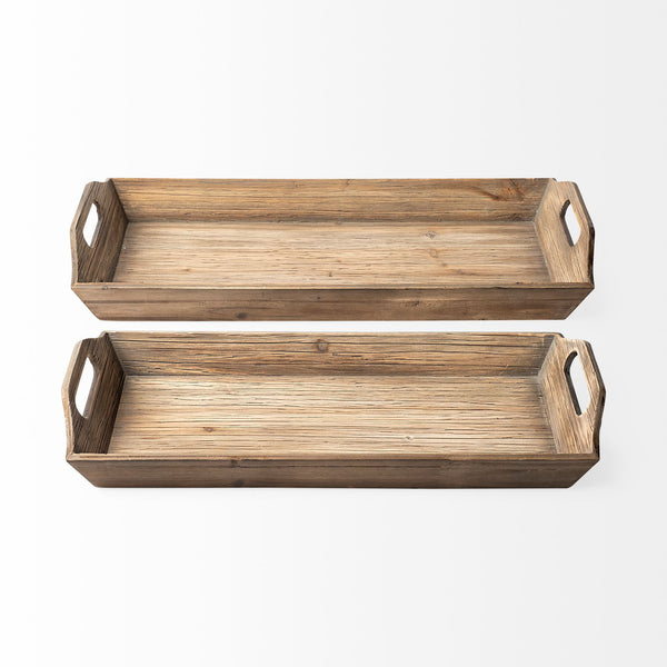 Homeroots Set Of 2 Natural Brown Wood With Grains And Knots Highlight Trays   376054