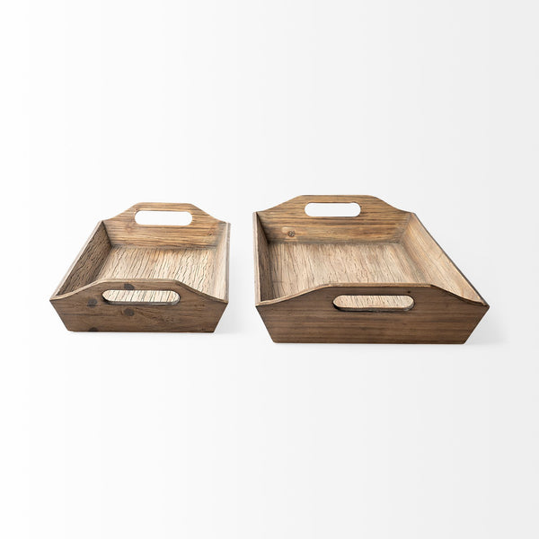 Homeroots Set Of 2 Natural Brown Wood With Grains And Knots Highlight Trays   376054
