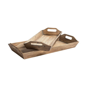 Homeroots Set Of 2 Natural Brown Wood With Grains And Knots Highlight Trays   376054