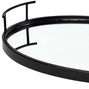 Homeroots Matte Black Metal With Two Handle Both Sides And Mirrored Glass Bottom Tray   376055