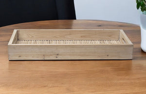 Homeroots 28" Natural Wood Indoor Outdoor Tray With Handles   376056