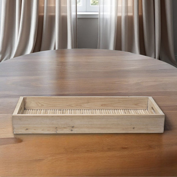 HomeRoots 28" Natural Wood Serving Tray with Handles - Elegant Indoor/Outdoor Decor for Entertaining & Gifts 376056