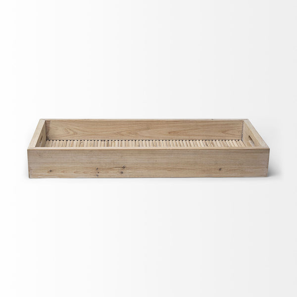 Homeroots 28" Natural Wood Indoor Outdoor Tray With Handles   376056