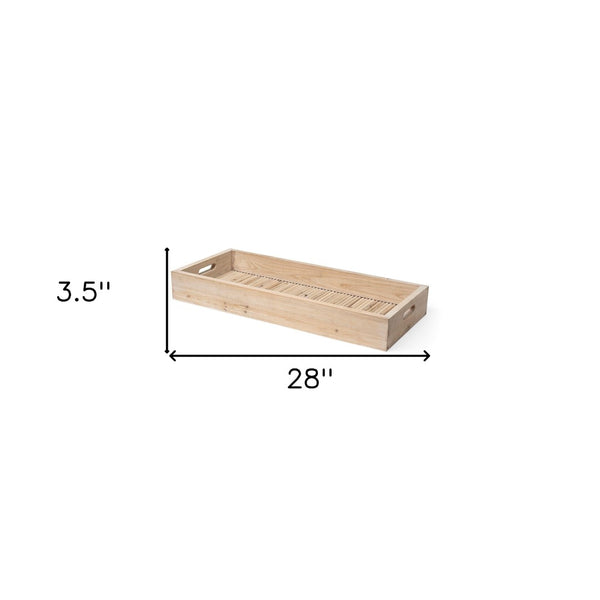 HomeRoots 28" Natural Wood Serving Tray with Handles - Elegant Indoor/Outdoor Decor for Entertaining & Gifts 376056