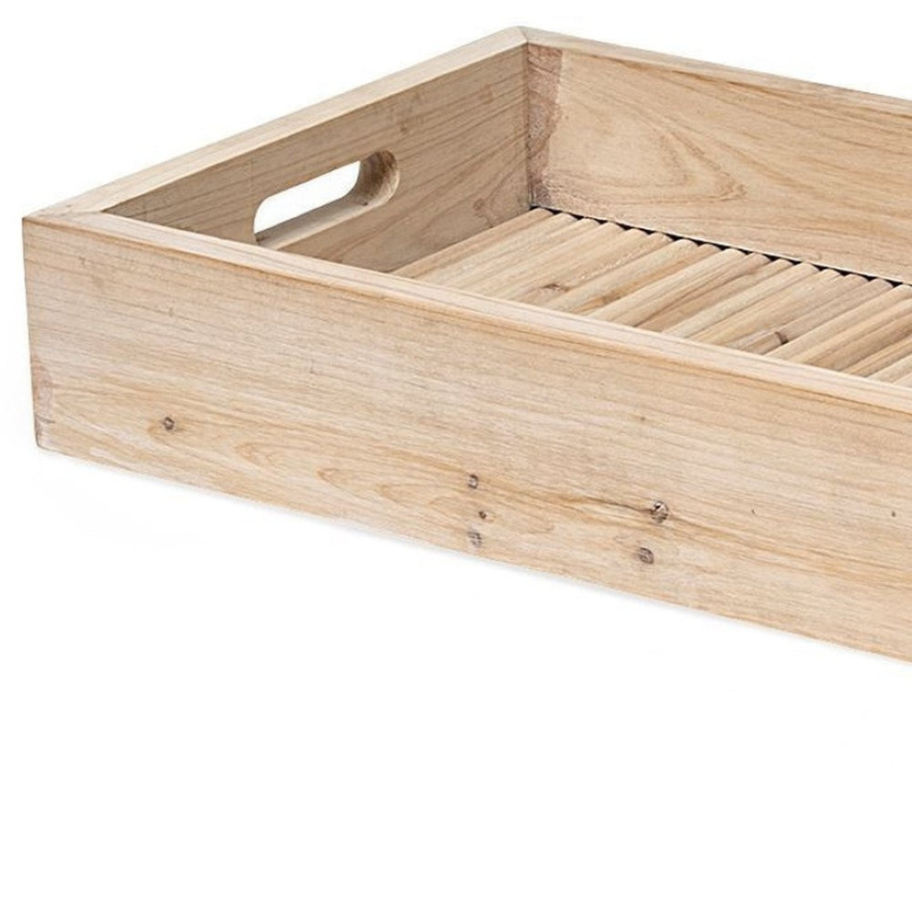 HomeRoots 28" Natural Wood Serving Tray with Handles - Elegant Indoor/Outdoor Decor for Entertaining & Gifts 376056