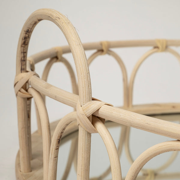 Homeroots Set Of Two Brown Round Wood Indoor Outdoor Vanity Tray With Handles   376057