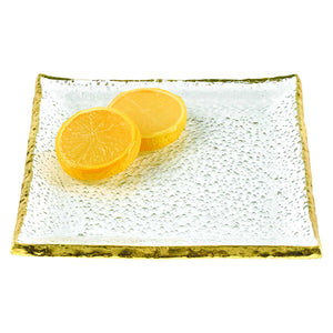 Homeroots 7 Glass Set Of 4 Square Edge Gold Plates   376063