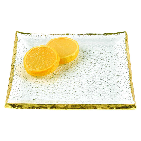 Homeroots 7 Glass Set Of 4 Square Edge Gold Plates   376063