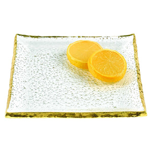 Homeroots 7 Glass Set Of 4 Square Edge Gold Plates   376063