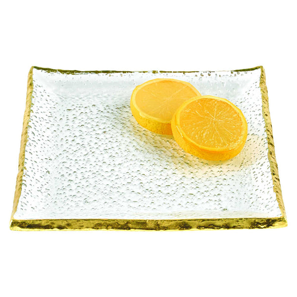 Homeroots 7 Glass Set Of 4 Square Edge Gold Plates   376063