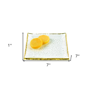 Homeroots 7 Glass Set Of 4 Square Edge Gold Plates   376063
