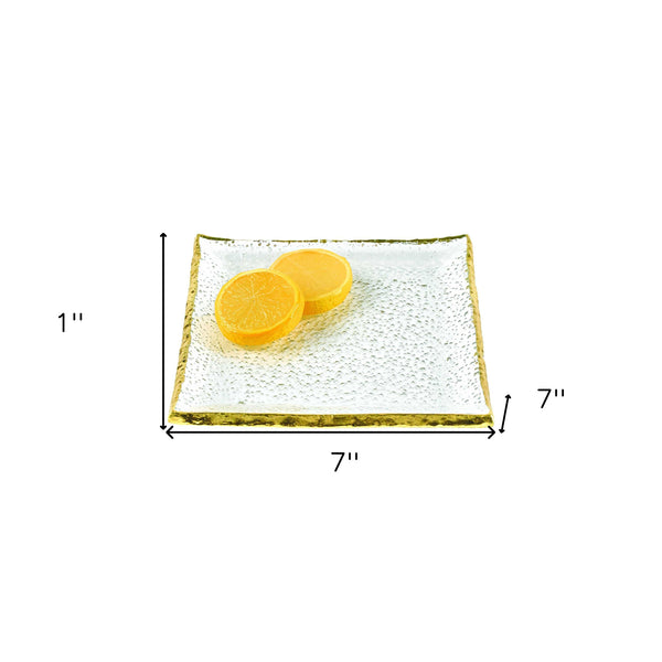 Homeroots 7 Glass Set Of 4 Square Edge Gold Plates   376063