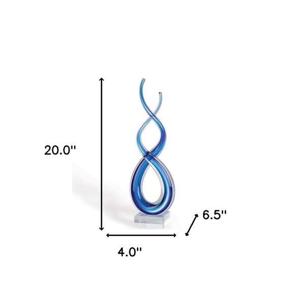 Homeroots 20" Clear And Blue Murano Glass Modern Abstract Tabletop Sculpture  Murano Glass 376066