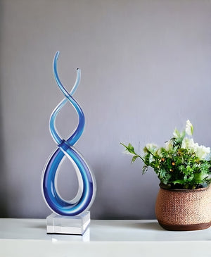 Homeroots 20" Clear And Blue Murano Glass Modern Abstract Tabletop Sculpture  Murano Glass 376066