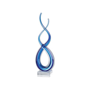 HomeRoots 20" Murano Glass Tabletop Sculpture - Elegant Clear & Blue Modern Abstract Art for Home Décor Design 376066