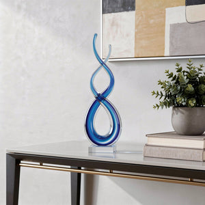 HomeRoots 20" Murano Glass Tabletop Sculpture - Elegant Clear & Blue Modern Abstract Art for Home Décor Design 376066