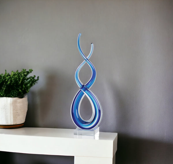 Homeroots 14" Clear And Blue Murano Glass Modern Abstract Tabletop Sculpture  Murano Glass 376068
