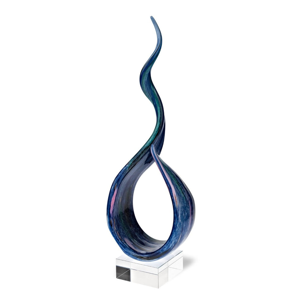 HomeRoots 19" Hand-Crafted Blue and Green Murano Glass Sculpture - Modern Abstract Art for Home Decor & Gifts 376070