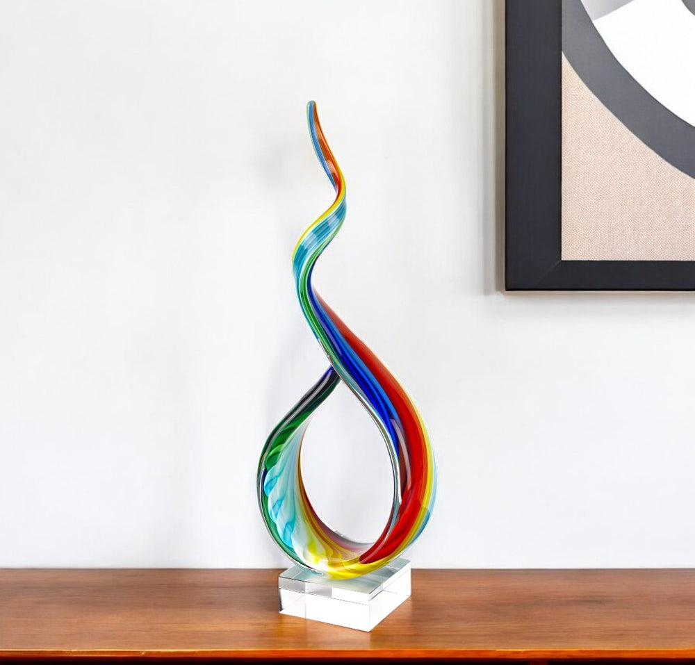 HomeRoots 19" Rainbow Murano Glass Abstract Sculpture – Handcrafted Art Piece for Modern Home Décor & Gifts 376071