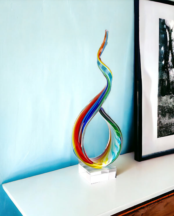 Homeroots 19" Rainbow Murano Glass Modern Abstract Tabletop Sculpture  Murano Glass 376071