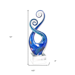 Homeroots 12" Blue And Green Murano Glass Modern Abstract Tabletop Sculpture  Murano Glass 376072