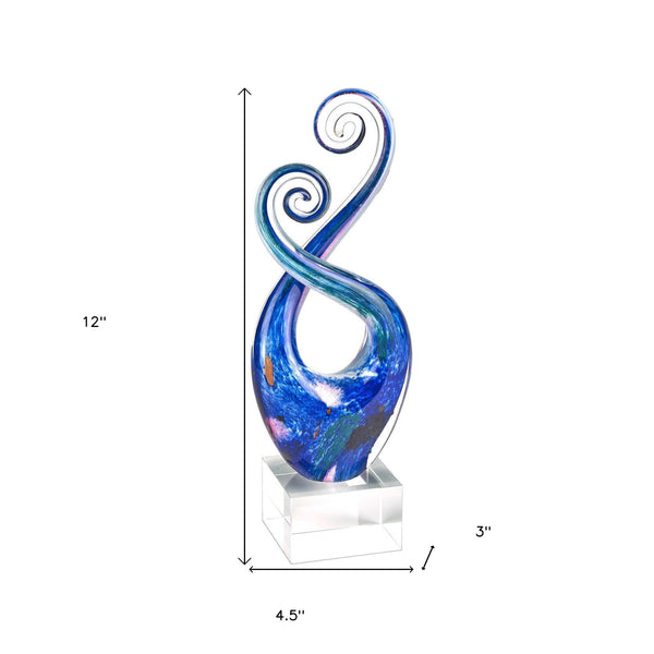 Homeroots 12" Blue And Green Murano Glass Modern Abstract Tabletop Sculpture  Murano Glass 376072