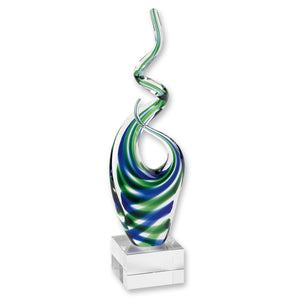Homeroots 14" Clear Blue And Green Murano Glass Modern Abstract Tabletop Sculpture  Murano Glass 376074