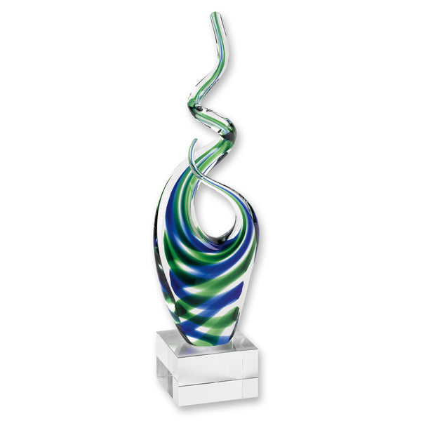 Homeroots 14" Clear Blue And Green Murano Glass Modern Abstract Tabletop Sculpture  Murano Glass 376074