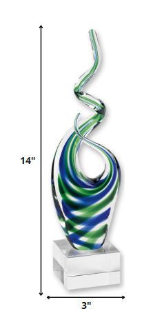 Homeroots 14" Clear Blue And Green Murano Glass Modern Abstract Tabletop Sculpture  Murano Glass 376074