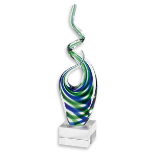 Homeroots 14" Clear Blue And Green Murano Glass Modern Abstract Tabletop Sculpture  Murano Glass 376074