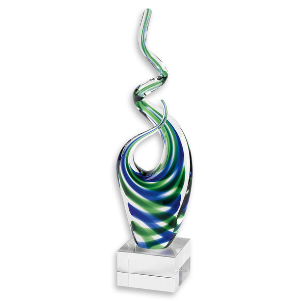 Homeroots 14" Clear Blue And Green Murano Glass Modern Abstract Tabletop Sculpture  Murano Glass 376074