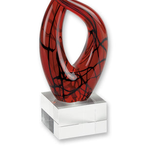 Homeroots 13" Clear Burgundy And Black Murano Glass Modern Abstract Tabletop Sculpture  Murano Glass 376075