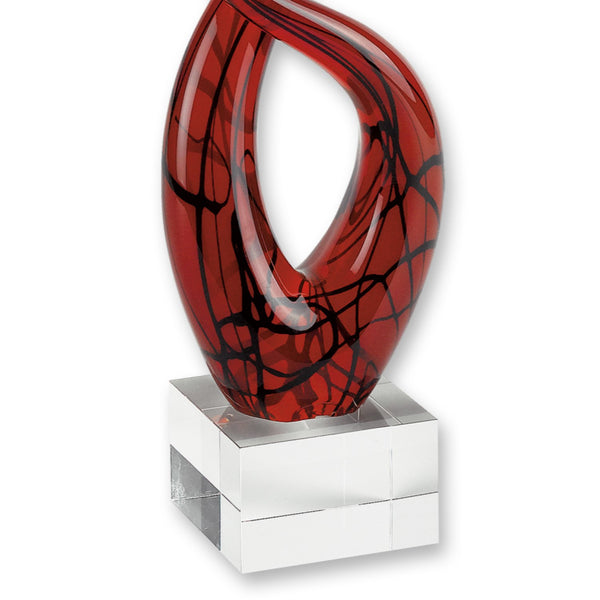 Homeroots 13" Clear Burgundy And Black Murano Glass Modern Abstract Tabletop Sculpture  Murano Glass 376075