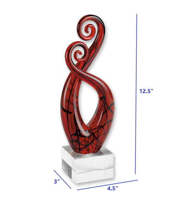 Homeroots 13" Clear Burgundy And Black Murano Glass Modern Abstract Tabletop Sculpture  Murano Glass 376075