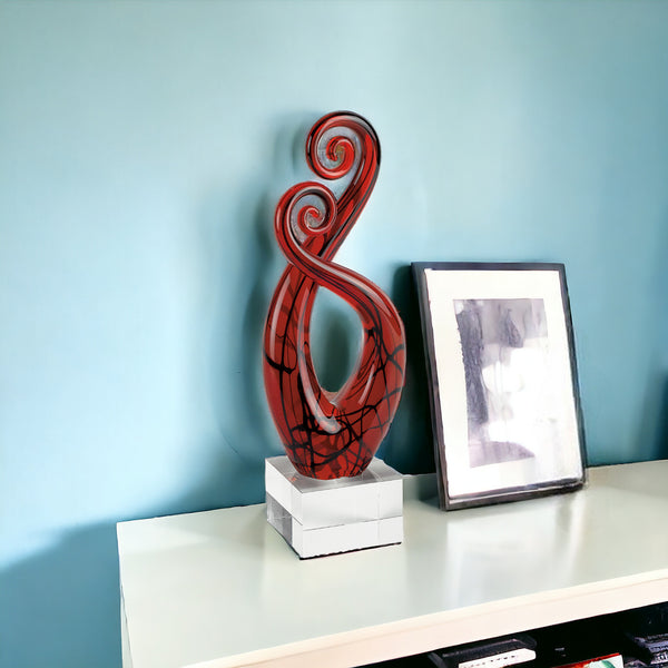 Homeroots 13" Clear Burgundy And Black Murano Glass Modern Abstract Tabletop Sculpture  Murano Glass 376075