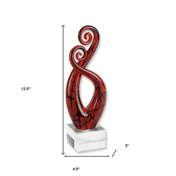 Homeroots 13" Clear Burgundy And Black Murano Glass Modern Abstract Tabletop Sculpture  Murano Glass 376075