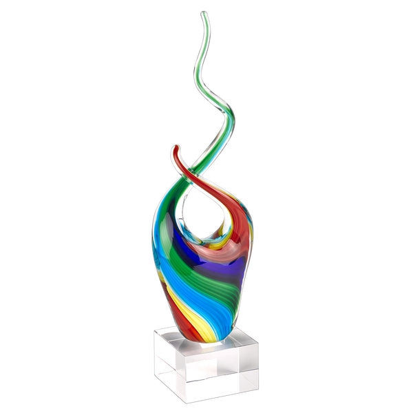 Homeroots 14" Clear Red Blue Yellow Murano Glass Modern Abstract Tabletop Sculpture  Murano Glass 376076